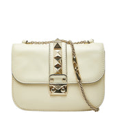 ヴァレンティノ スタッズ チェーン ショルダーバッグ ホワイト ゴールド レザー レディース VALENTINO 【中古】